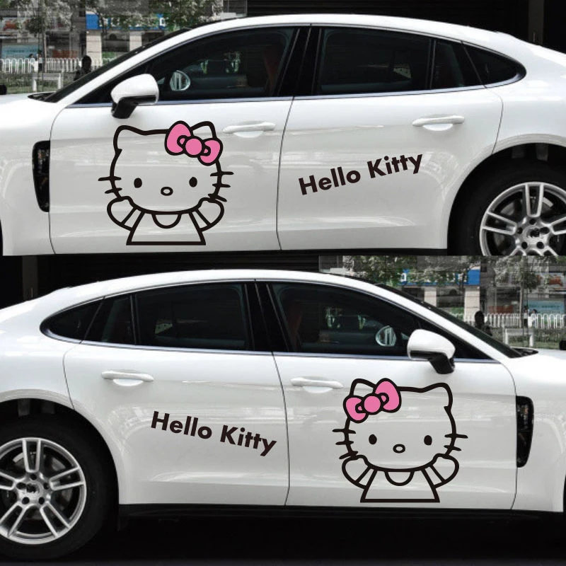 Hello Kitty Kawaii Sanrios Series Anime Cartoon Cute Car Door Decorate Sticker Latte Art Girl Heart Creativity Stickers Girl Hot