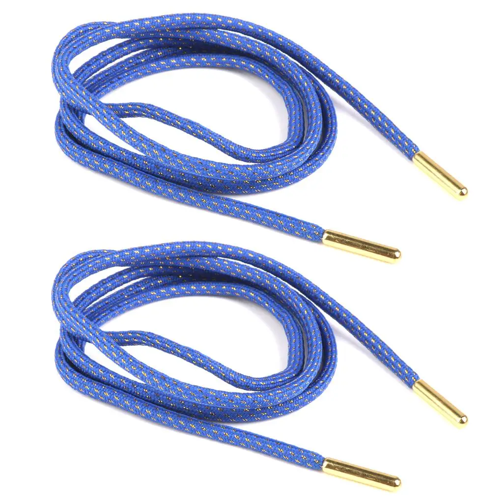 Durable Round Shoelaces for Hiking Boots and Sport Sneakers Polyester Strings Blue Golden