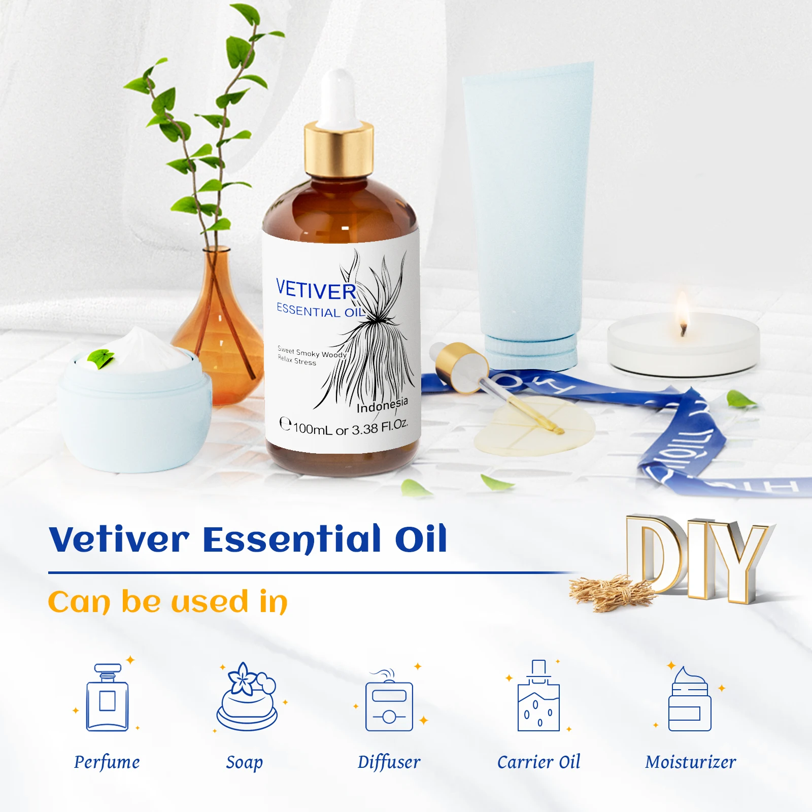 HIQILI Vetiver زيت طبيعي 100 مللي زيت عطري نقي لتدليك الناشر العناية بالبشرة الاسترخاء جوزة الطيب شجرة الشاي اللفان #6