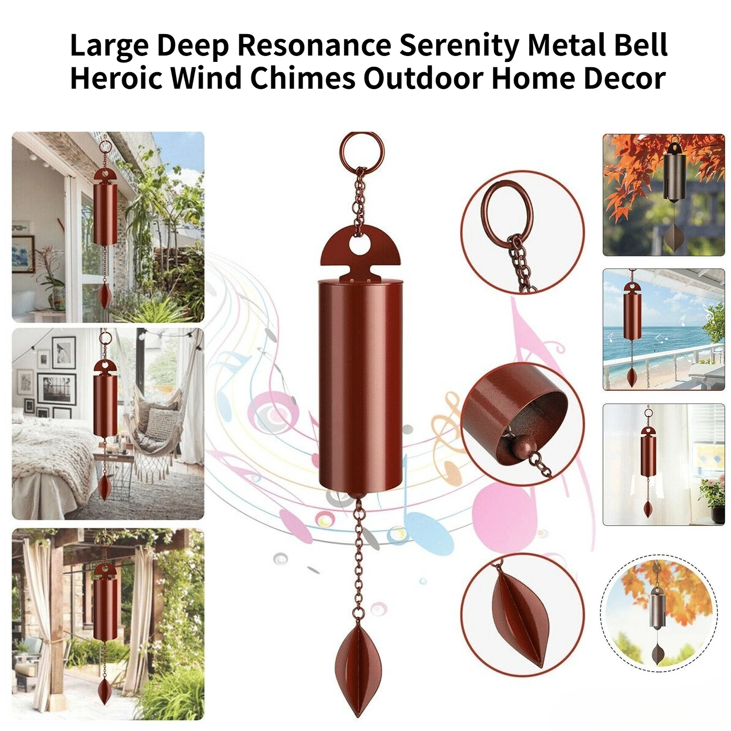 Large Deep Resonance Serenity Metal Bell Heroic Wind Chimes Outdoor Home Decor