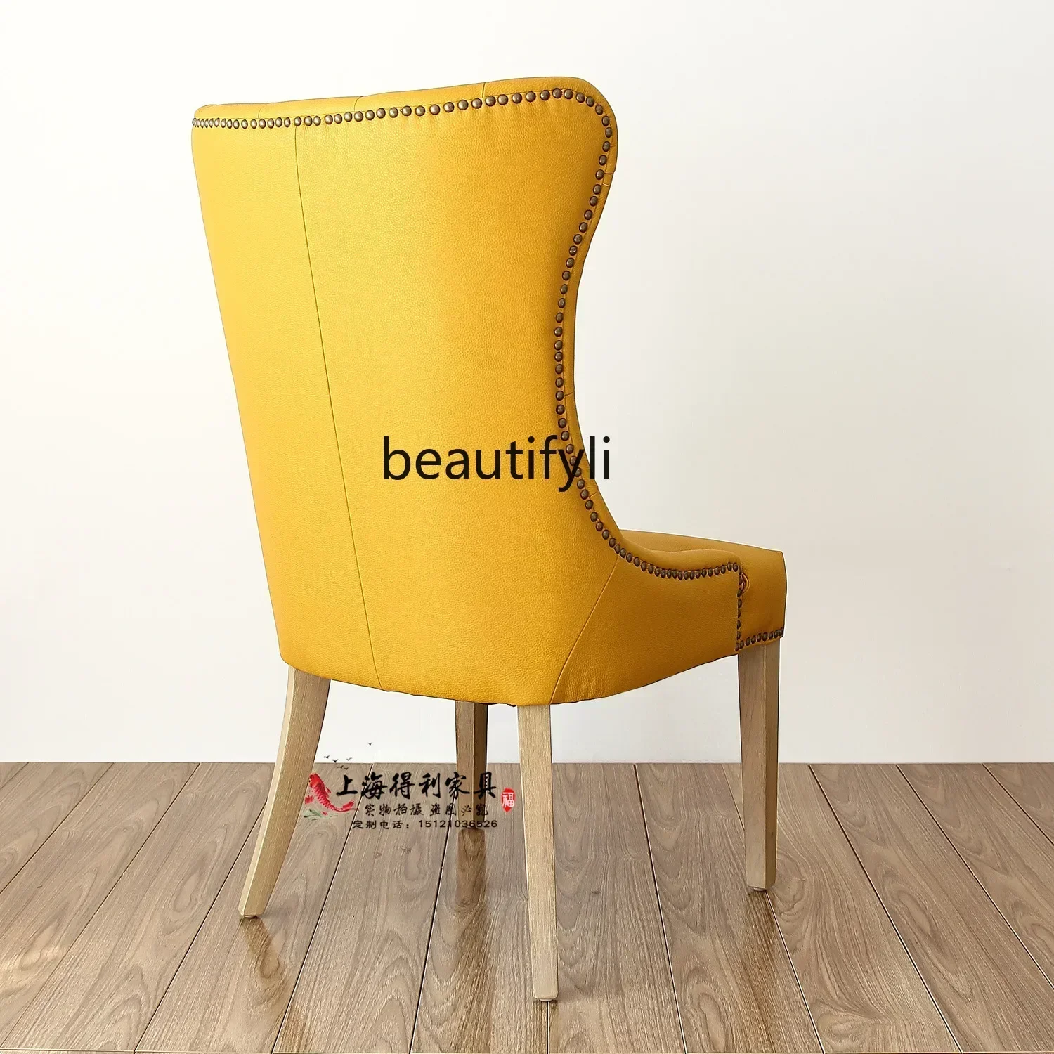 Hot sales American high-end leather art dining chair solid wood buckle cafe chair pastoral leisure armless desk chair