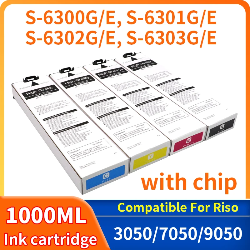 1000ML Pigment Ink Cartridge compatible for Riso Comcolor 3050 7050 9050 S-6300G S-6301G S-6302G/E S-6303G E Printer With chip