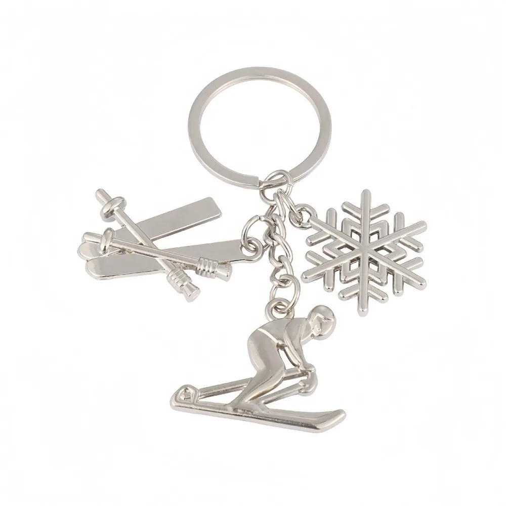 Metal Pendant Skiing Keychain Silver Color Key Ring Skier Decoration Car Bag Pendant Ice Skates Pendant Gifts
