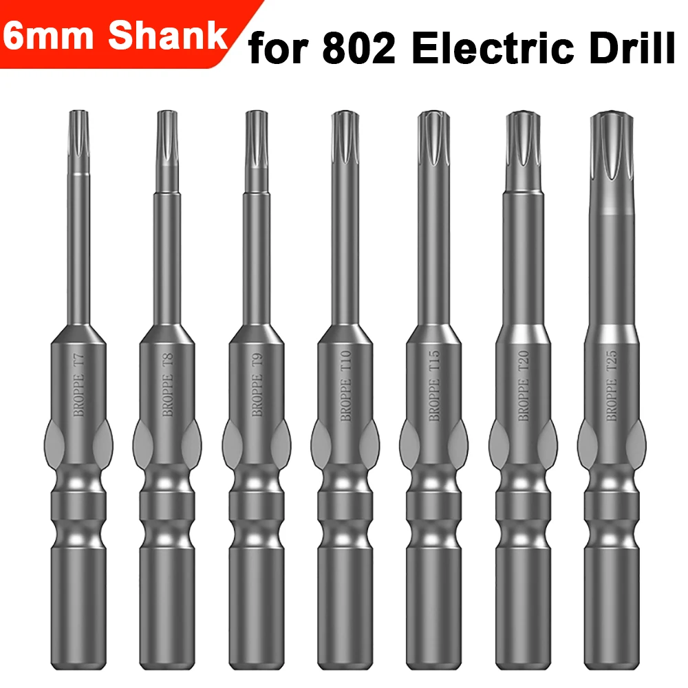

10pcs Length 60mm 802 6MM Shank Electric Torx Screwdriver Bit T5 T7 T8 T9 T15 T20 T25 Magnetic Screw Driver Bits hand Tools