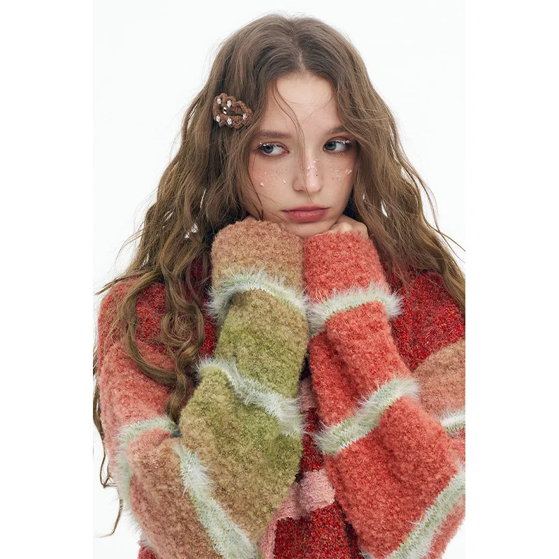 ELFSACK 2025 invierno nuevas llegadas Y2K suéter con capucha con gráfico de letras de manga ombré brillante de felpa suelta para mujer