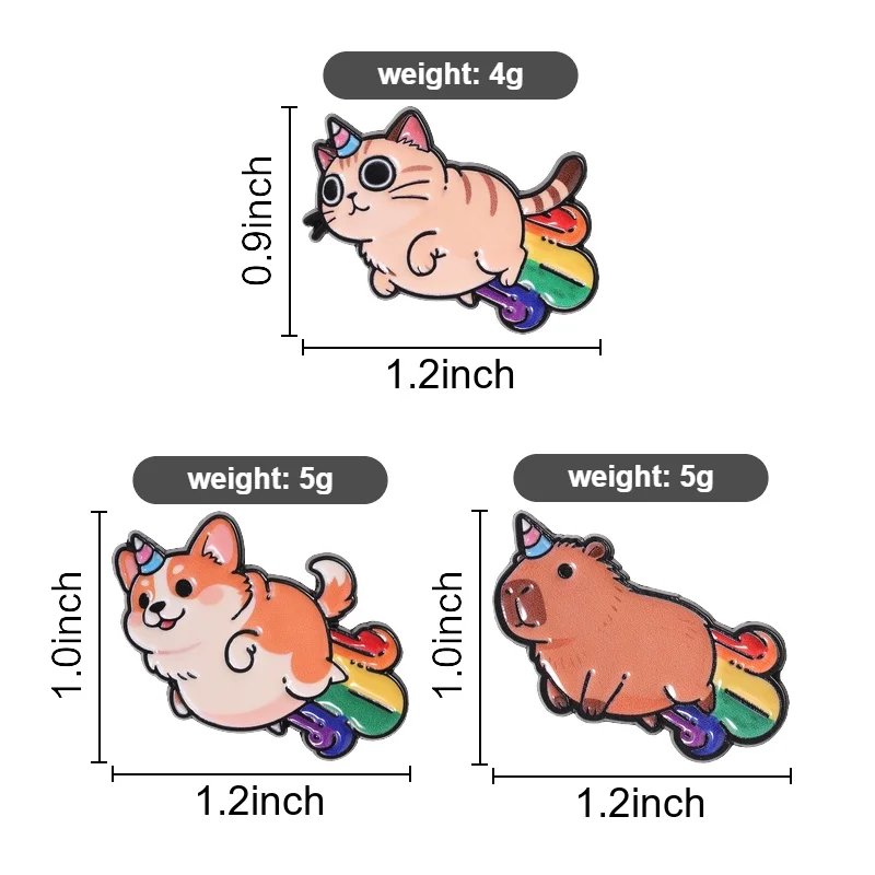 Unicorn Rainbow Fart Animal Pin Cat Corgi Capybara Cute Meme Badge for Funny Gift and Pride Support Everyday Bag Decoration