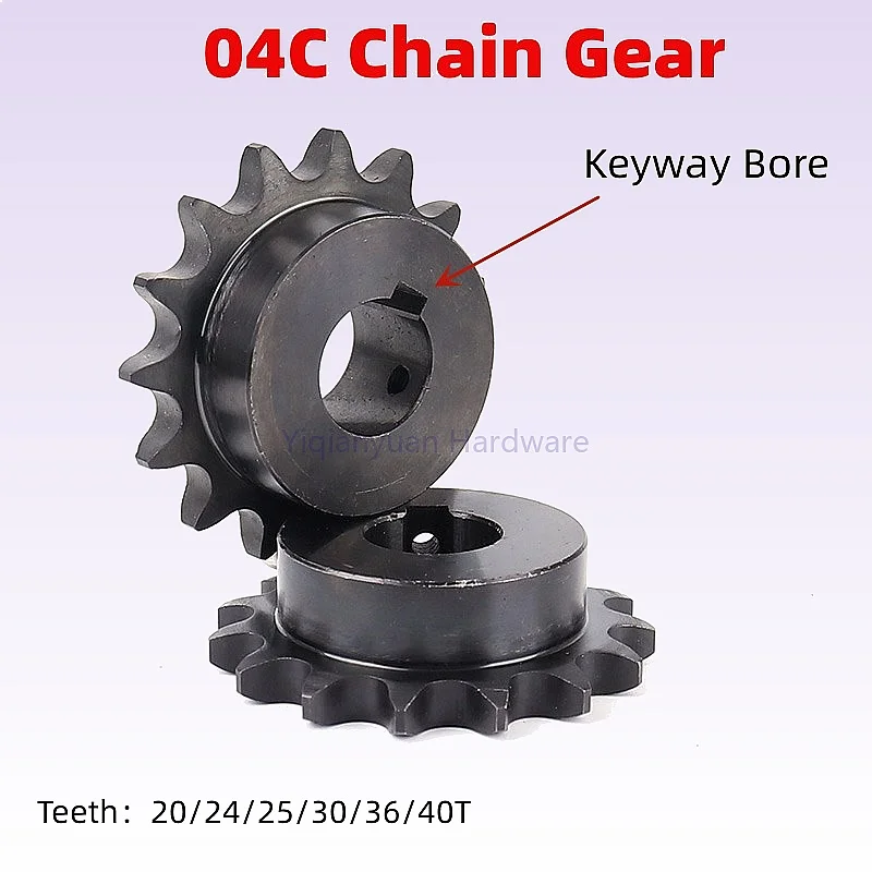 Yiqianyuan 1Piece 04C Chain Gear 45# Steel 20-40T 10-20mm Keyway Bore Industrial Sprocket Wheel Motor Drive