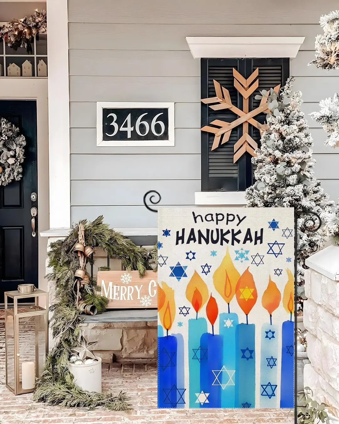 Happy Hanukkah Garden Flags 12x18 Inch Vertical Double Sided, Chanukah Candlestick Small Yard Outside Decorations, Winter Festiv