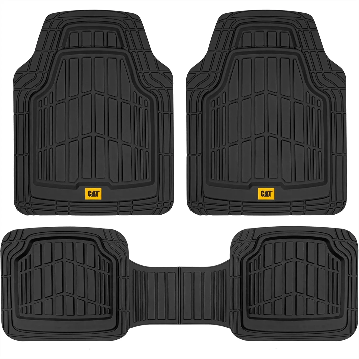 

Heavy Duty 3 Piece Rubber All Season Floor Mats For Car Truck Van SUV Black Trim To Fit Deep Dish Automotive Floor Mats