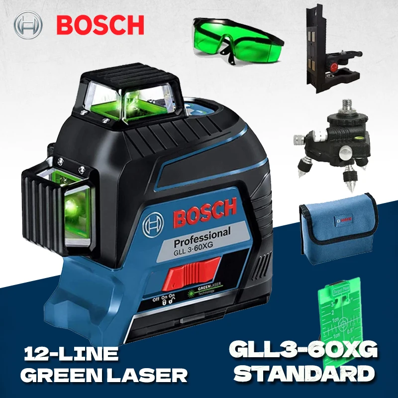 BOSCH GLL3-60XG 12 linii poziom lasera zielony poziom 3D samopoziomujący 360 poziomy i krzyżujące się pionowo Super potężne narzędzie pomiarowe