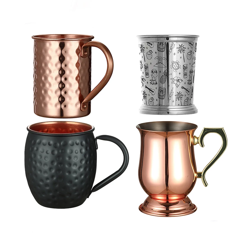 Cobre martelado banhado caneca, aço inoxidável, Moscow Mule, Drum-Tipo copo de cerveja, água de vidro, Drinkware