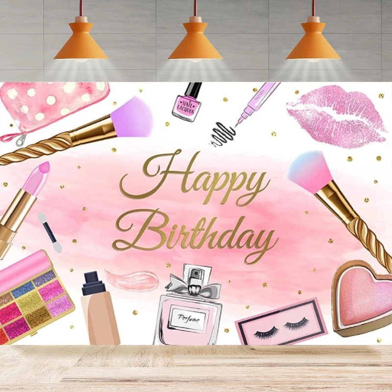 Make Up Spa Photography Backdrop Girl Blush Pink Cosmetic Beauty Background Happy Birthday Home Party Backdrop Wall Banner Decor