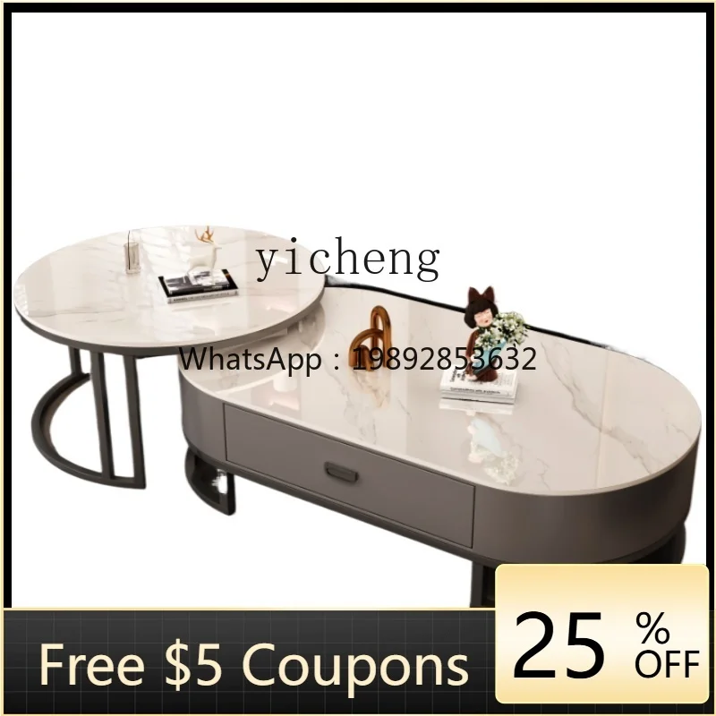 ABB Stone Plate Coffee Table Living Room Home Light Luxury and Simplicity Tea Table Internet Celebrity Oval Coffee Table Desk