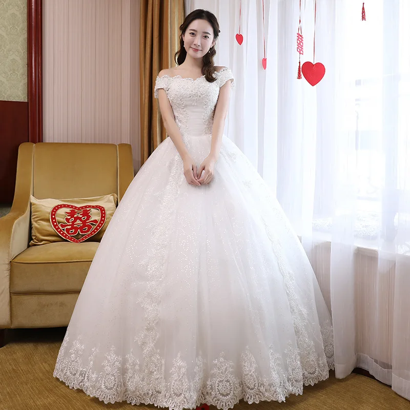 2023 Simple Princess Wedding Dresses Sleeveless Embroidered Off The Shoulder Lace Ball Gown Bridal Dress Robe De Mariee