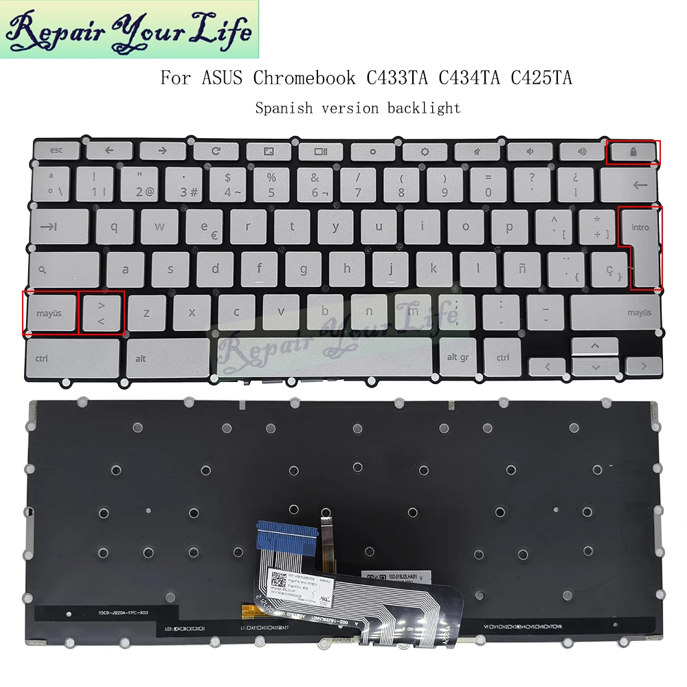 Spanish Backlit Keyboard for Asus Chromebook Flip C434 C425 C434TA C425TA C433TA C433TA-BM3T8 DSM4T DH342T 2-in-1 Laptop ASM18J2