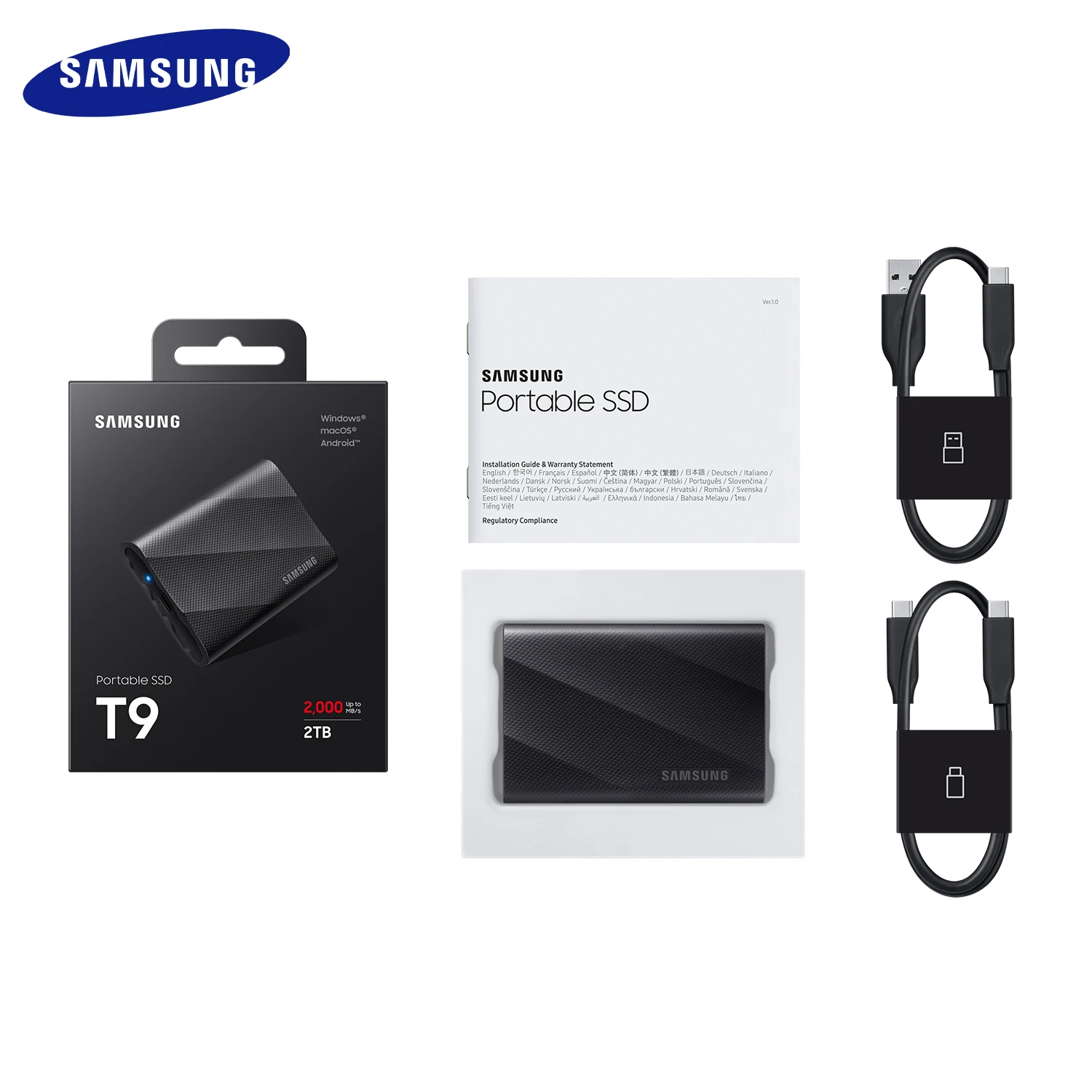 Imagem -04 - Samsung-disco Rígido Externo Ssd Portátil Unidade de Estado Sólido Tipo-c hd Nvme Pssd 1tb 2tb 4tb Max 2000 Mbps Usb 3.2 t9