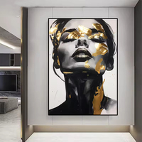 Modern Gold Black Woman Portrait Canvas Print Wall Art Painting Abstract Woman Face Poster Picture for Home Decor Mural