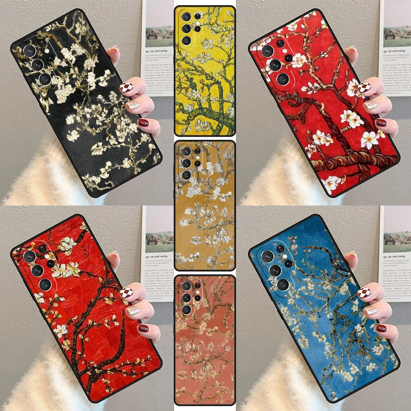 Blossoming Almond Tree Phone Case For Samsung Galaxy S23 S21 S20 FE S24 S22 Ultra Note20 S10 S9 S8 Plus Silicone Cover