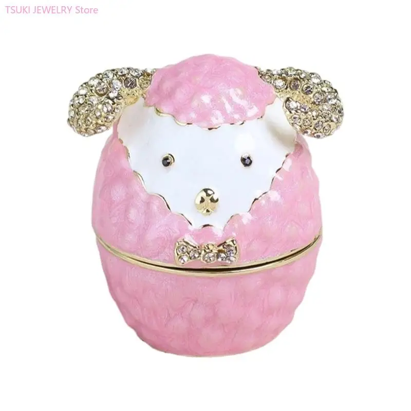62KE Delicate Alloy Enamel Miniature Jewelry Case 12 Symbolic Animal Figures Storage Box for Rings and Necklaces