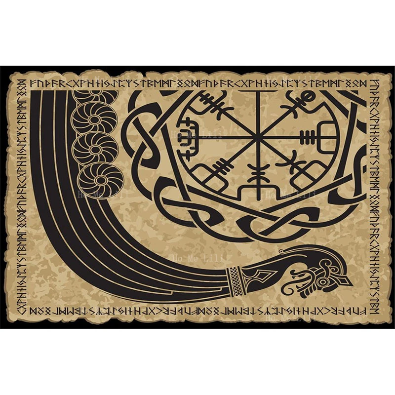 Ancient Scandinavian Pattern And Warship Of The Vikings Norse Runes Mythology Tablecloth By Ho Me Lili For Tabletop Decor