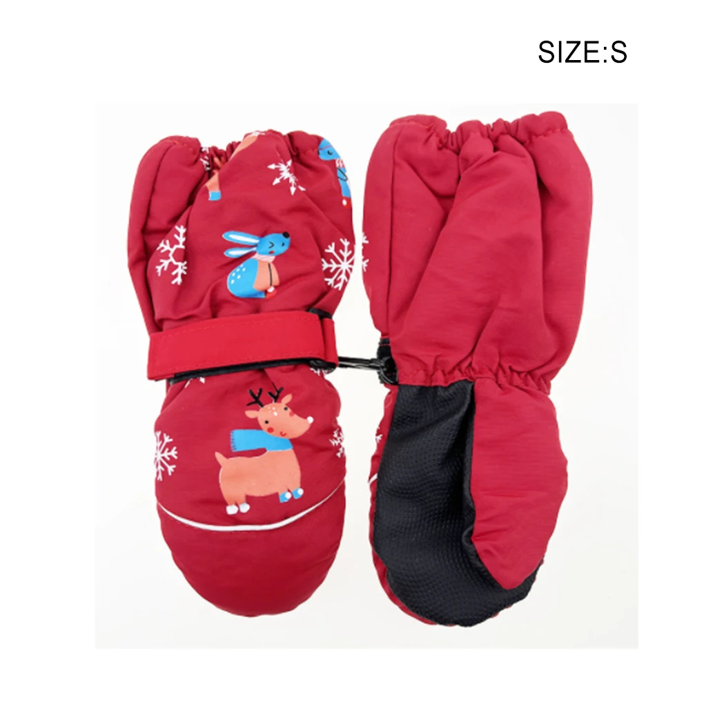 1 Pair Kids Mittens Winter Waterproof Cartoons Children Protective Tools Ski Supplies Outdoor Activities black L