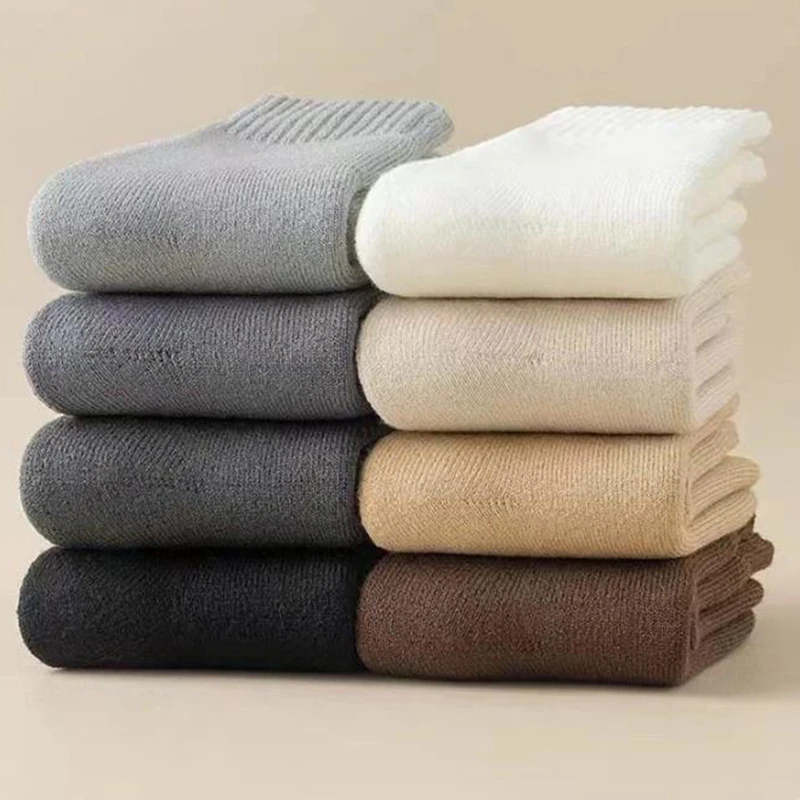 Retro sólido quente meias de caxemira masculino 2025 inverno 5 pares vintage malha conforto pele macia meias grossas meias formais para homem