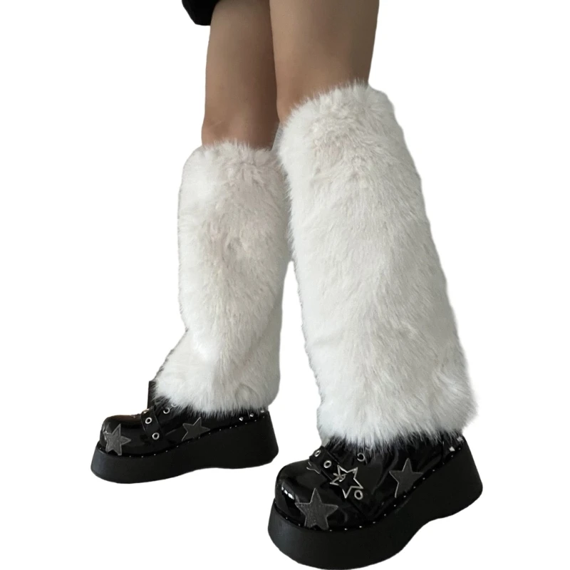 Faux Furs Leg Warmer,Warm Soft Cozy Fuzzy Leg Warmer Boot Cuffs Cover for Women Party Costumes Boot Sleeves Boot Covers Y1QD