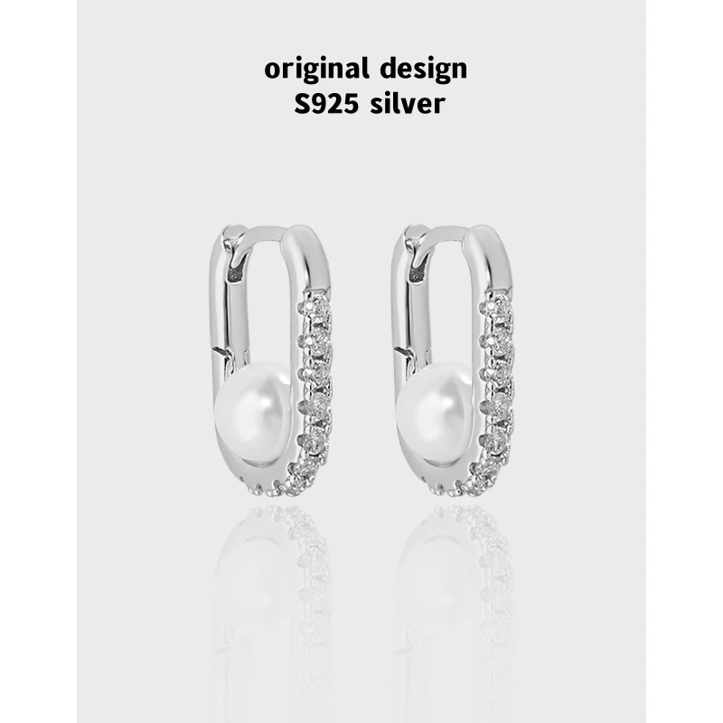 

S925 sterling silver oval set zircon earrings for women's fashionable luxury jewelry gift