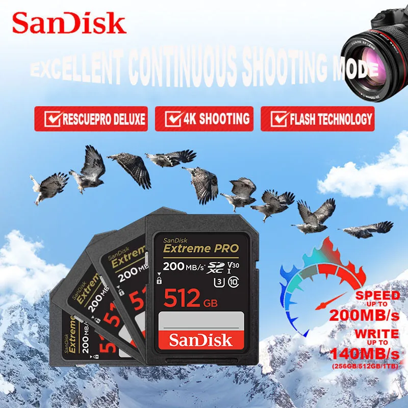 SanDisk V30 Extreme PRO Micro SD 32GB 64GB 128G 256G 512GB 1TB UHS-I Memory Card TF Card 200MB/s C10 U3 4K for Camera Steam Deck