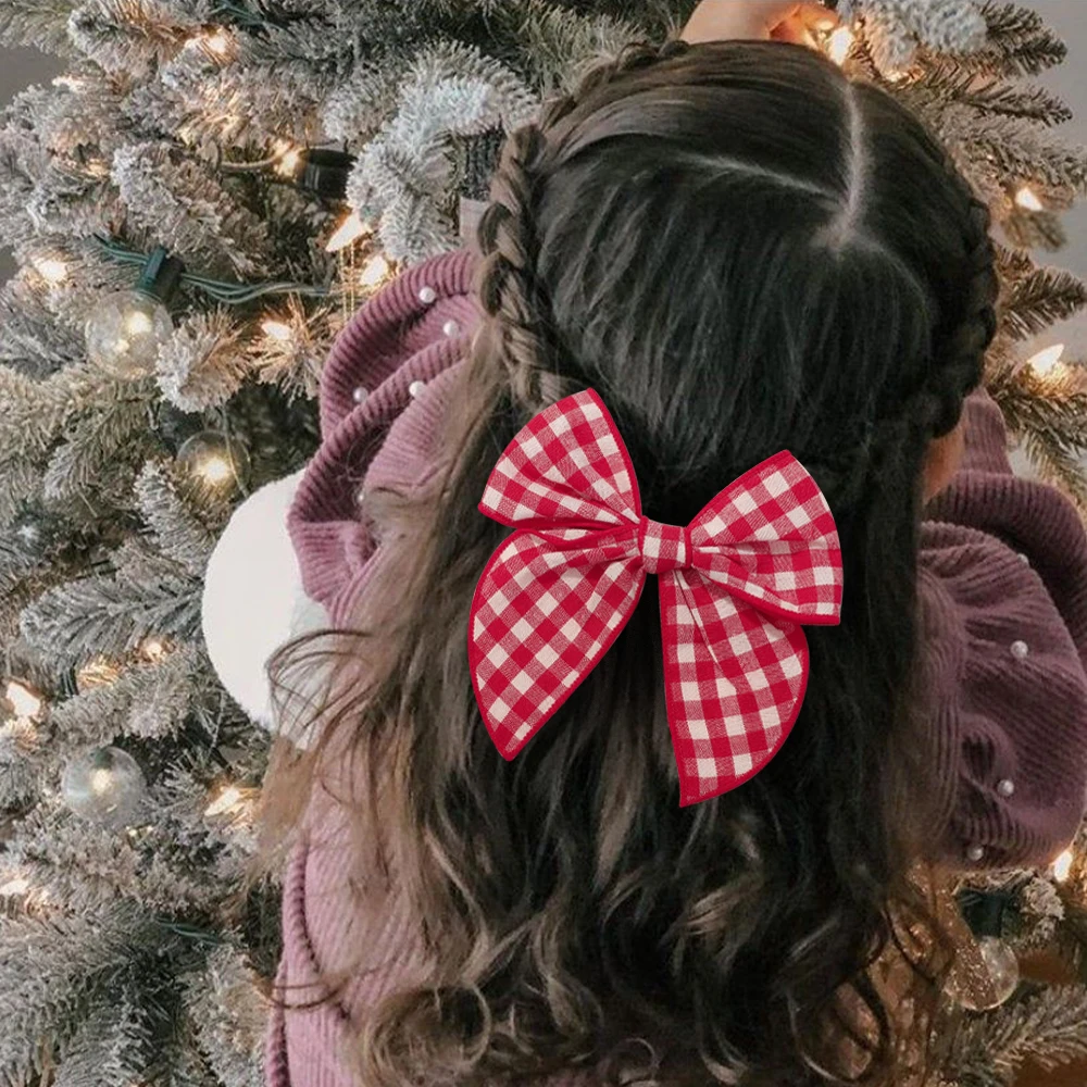 32 pz/lotto 5 "Fable Bows fasce in Nylon Plaid Hair Bows fermagli per capelli Kid Girls Cotton Christmas Tartan Bow Hairpin copricapo per bambini