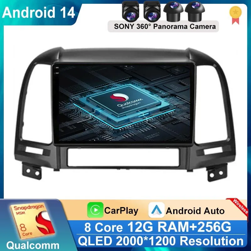 

Android 14 для Hyundai Santa Fe 2 2006-2012 2K QLED Android Автомагнітола Мультимедійний відеоплеєр AI Voice CarPlay Головний пристрій Стерео