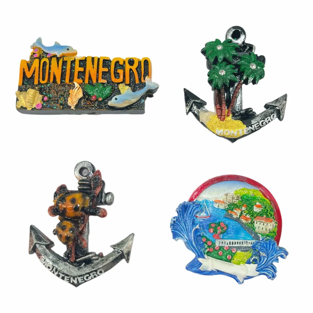 Montenegro 3D Fridge Magnet Set, Resin Anchor Sea Creature Coastal Souvenir, Balkan Travel Gift & Collectible