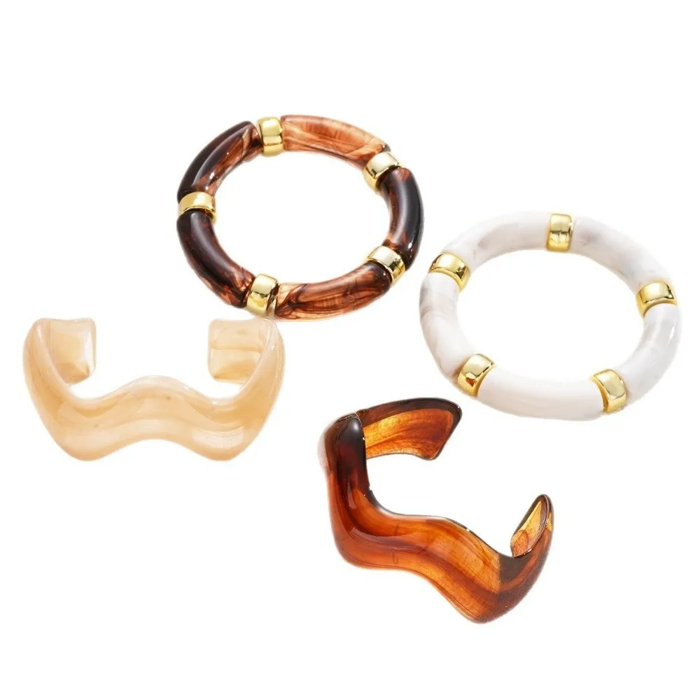 New Punk Resin Bangle Set Wide Bamboo Tube Exaggerated Chunky Bangles Thickened Stackable Irregular Resin Bracelet Women