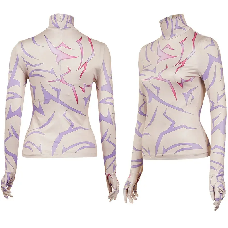 HUNTRX Rumi Jinu Cosplay Devil Tattoo Tops Costume Cartoon Demon Hunter of KPop Disguise Women Men Shirts Gloves Set Halloween