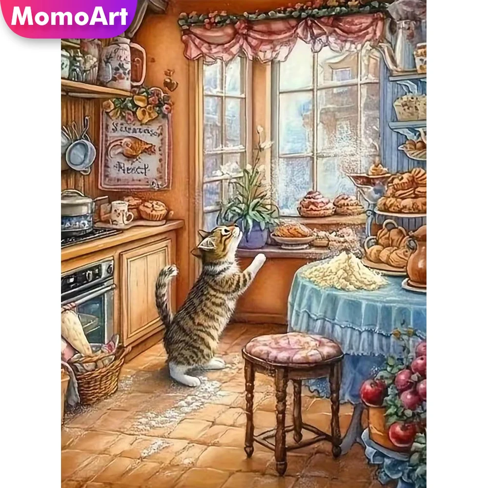 Momoart Neuerscheinung Diamant-Malerei Katze Tier DIY Bild Strass Diamant-Mosaik Küche Stickerei Handgemachtes Geschenk