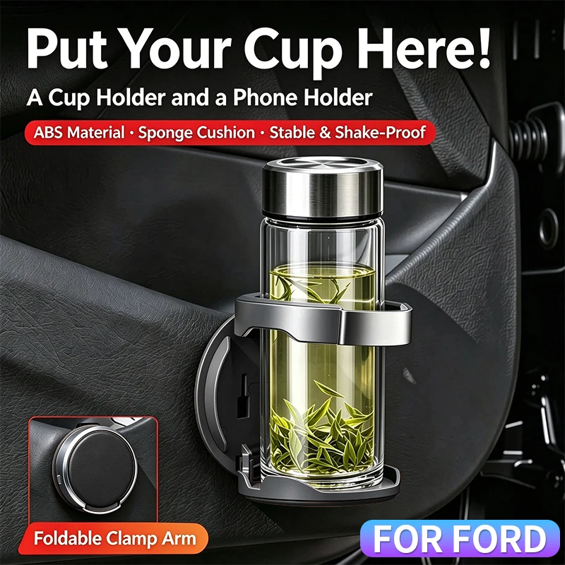 Multi-functional car door cup holder for Ford F‑150 Ranger Focus Transit Everest Puma for storing coffee milk tea water bottles