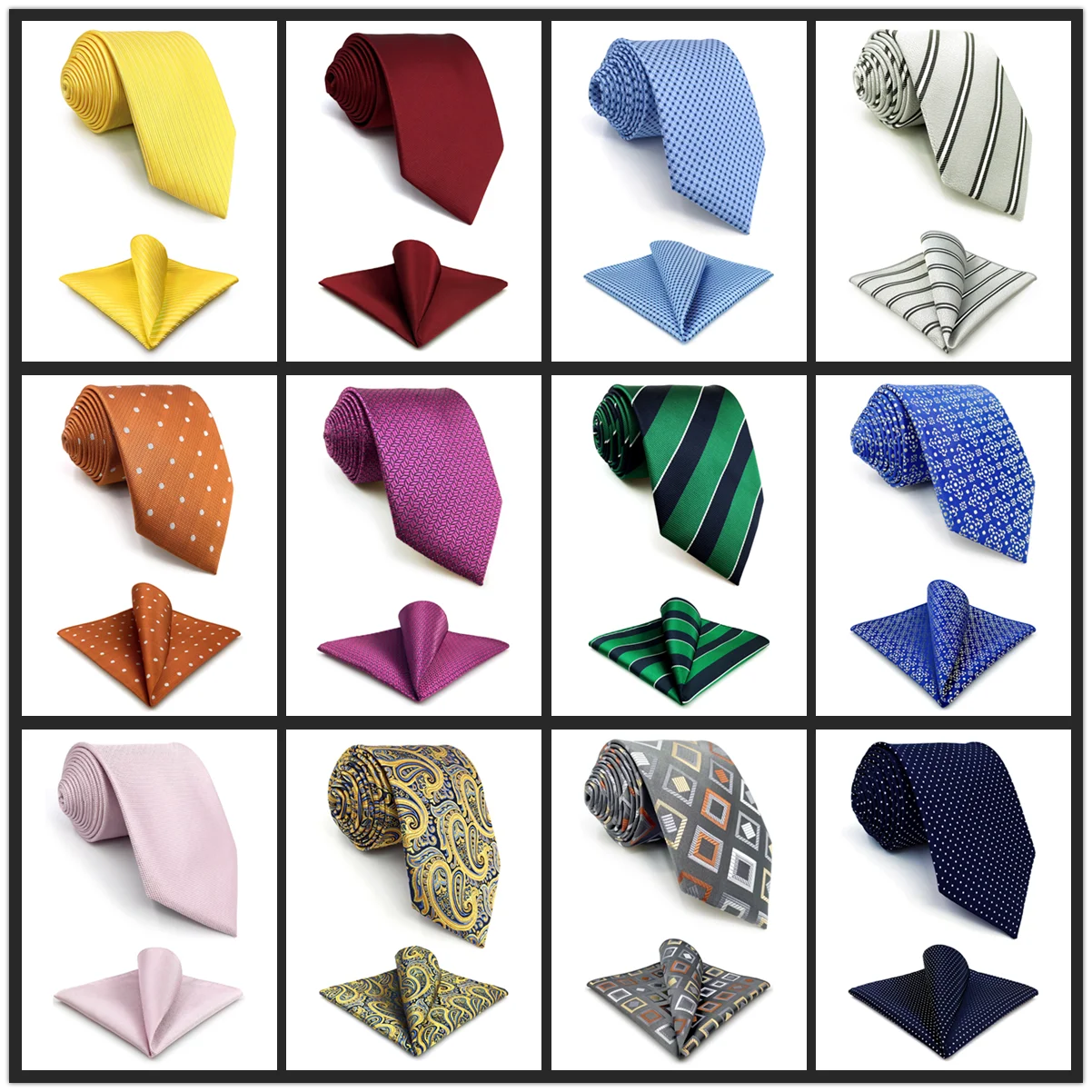 

Colorful Unique Mens Skinny Tie Set Necktie Pocket Square Red Blue Striped Paisley Gifts for Men Slim Narrow 2.36" Christmas