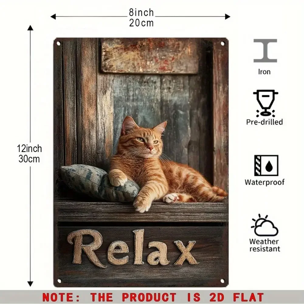 CIFBUY 1pc Relaxed Cat Vintage Metal Tin Sign,20x30cm,Powder-Coated,Waterproof & Rustproof,Retro Style Tin Plate Wall Decor
