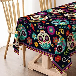 Rechteckiger mexikanischer Tischtuch Tag des toten Los Muertos Tag Schädel Zucker Wasserdichtes Tischdecke Halloween Küchentisch 12 Hauptverkaufsstoff Mexikanischer Druck - №12