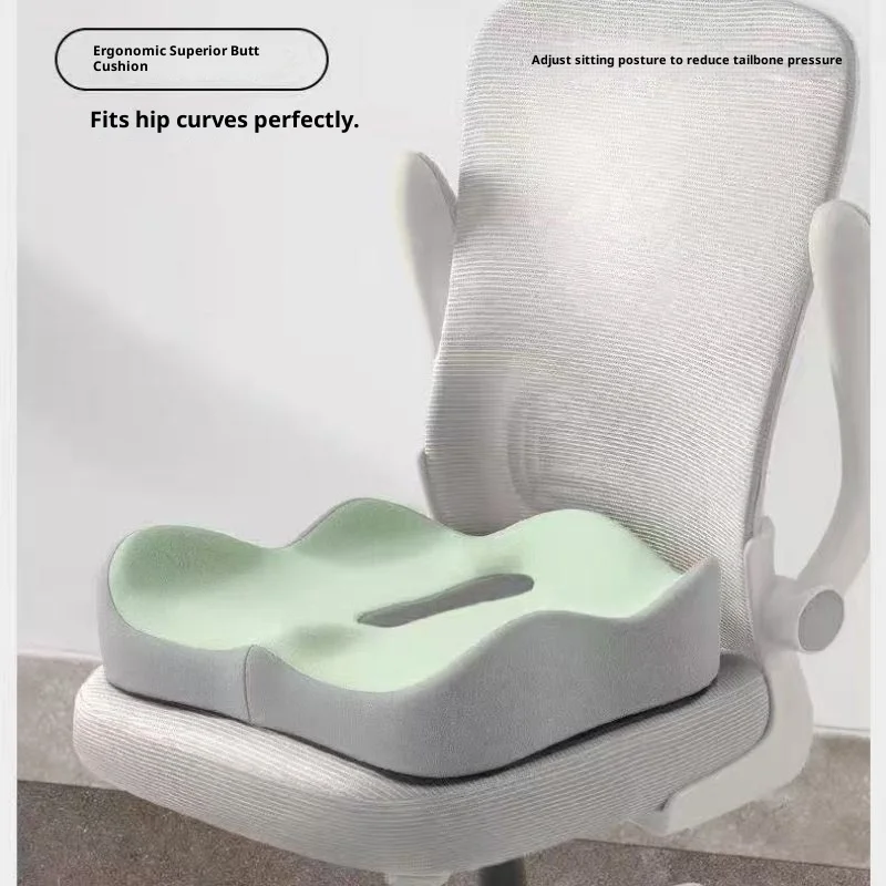 1 Stück Memory Foam-Sitzkissen – ergonomische 3D-Unterstützung |   Hellgrün und Grau, waschbares Polyester, Heimdekoration für Auto-/Büroutensilien