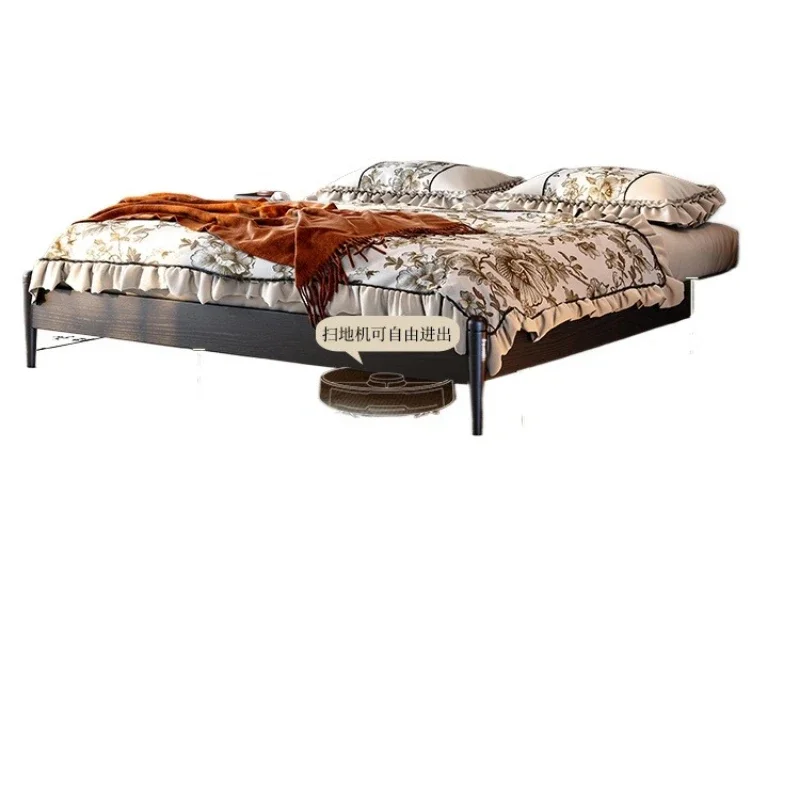 

French retro, solid wood soft bed, double bed American, medieval bed