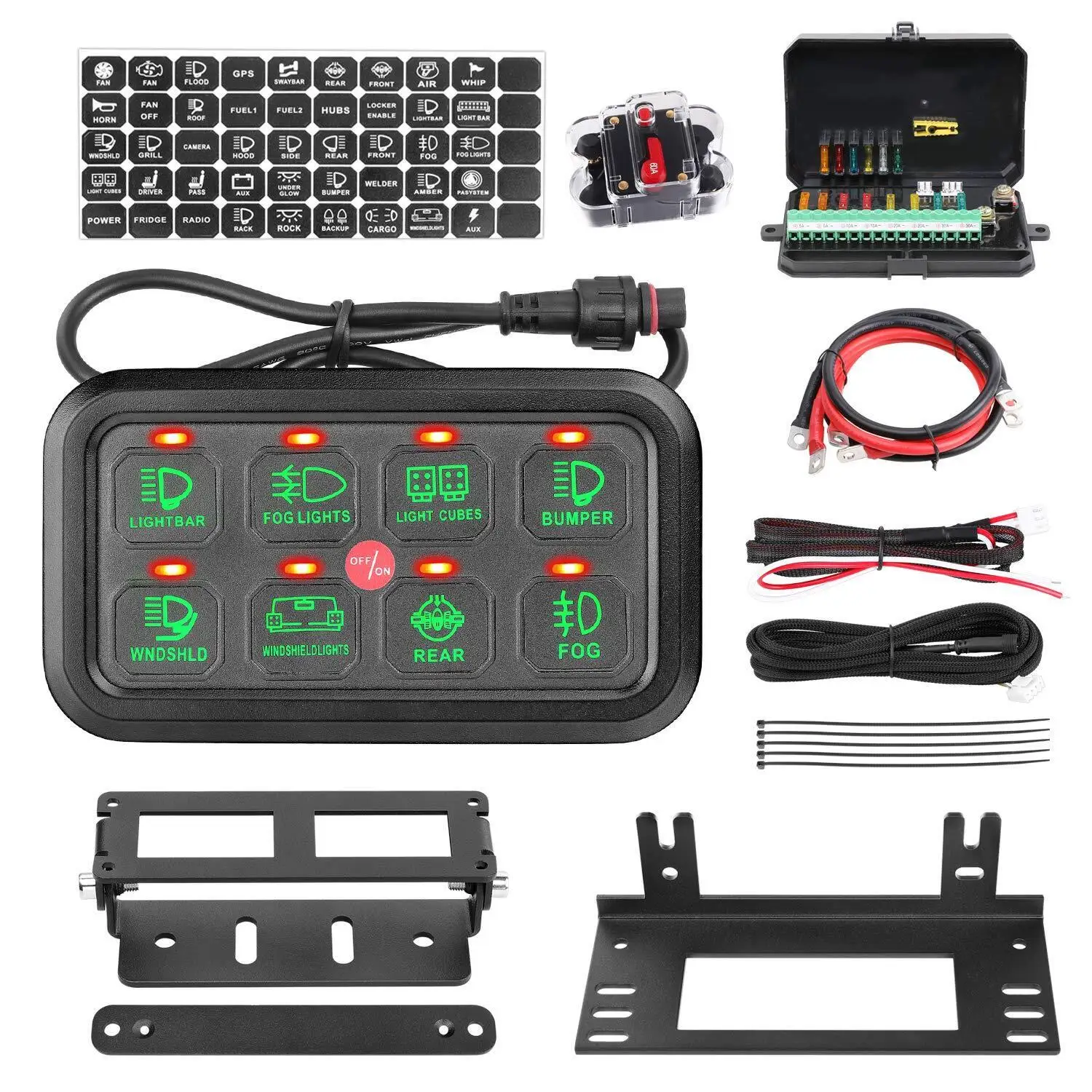 Panel de interruptor de 8 bandas, relé de luz LED, caja de Control de circuito, coche, barco, marino, 12V, 24V