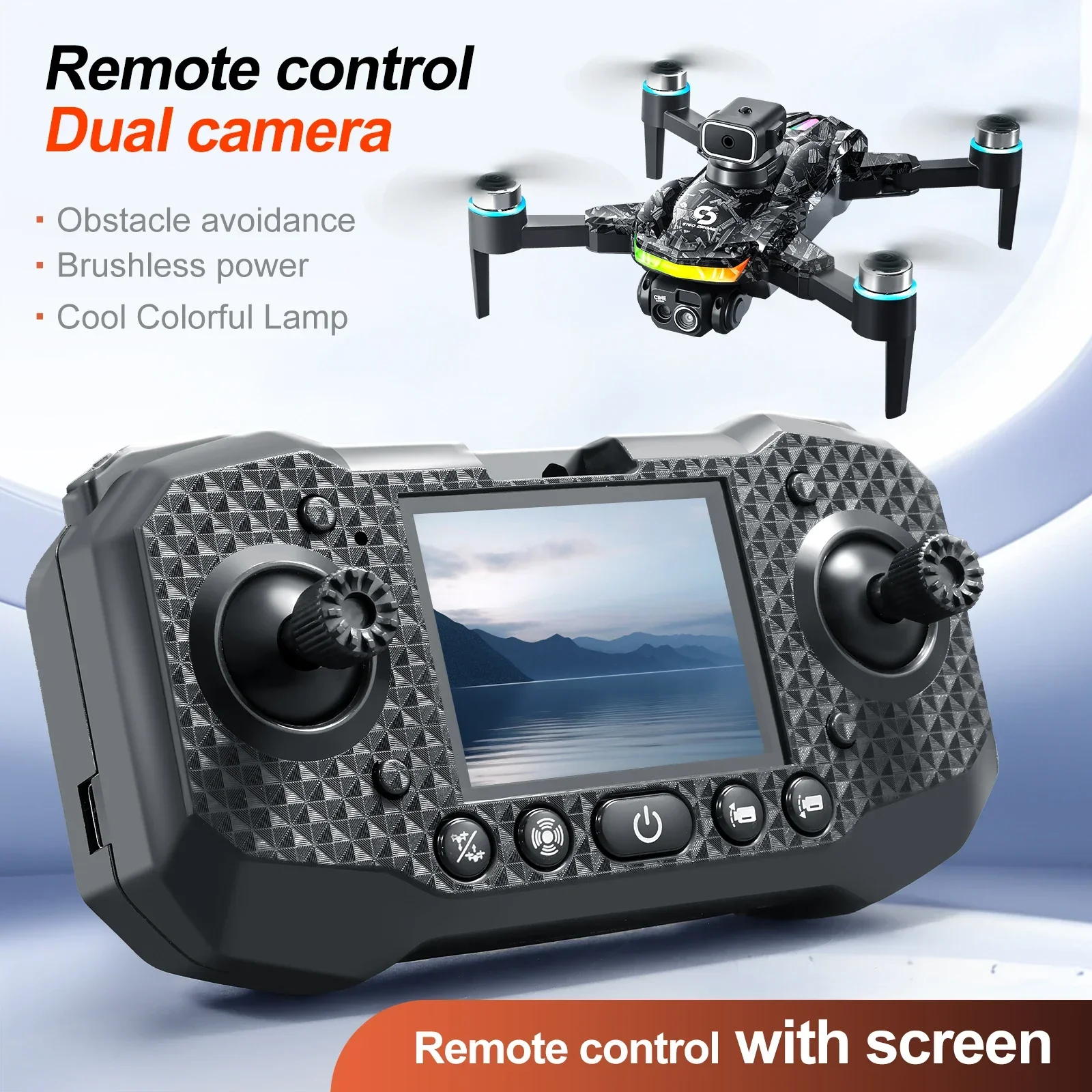 

New S160 Colorful LED Drone With Screen Professional 4K HD EIS Dual Camera FPV RC Quadcopter Optical Flow OAS Brushless Dron Toy
