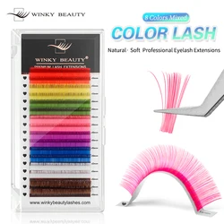 winky beauty 16rows 8 Colors Mix Eyelashes Make up High Quality Soft Natural Synthetic Mink Rainbow Eyelash Extension Supplies