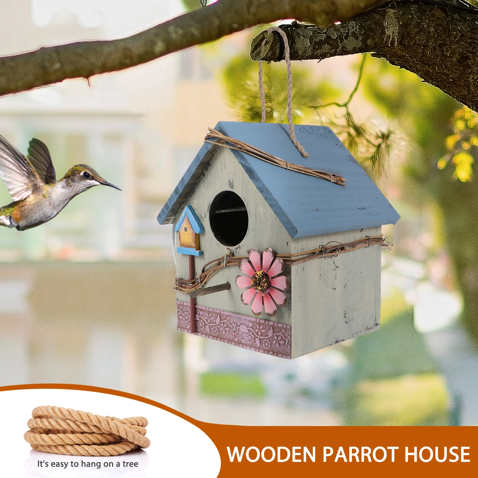 

Wooden Bird Nest House Feeder for Outdoors Hanging Garden Birdhouses Feeders Wild Birds Nature Craft Pet Supplies