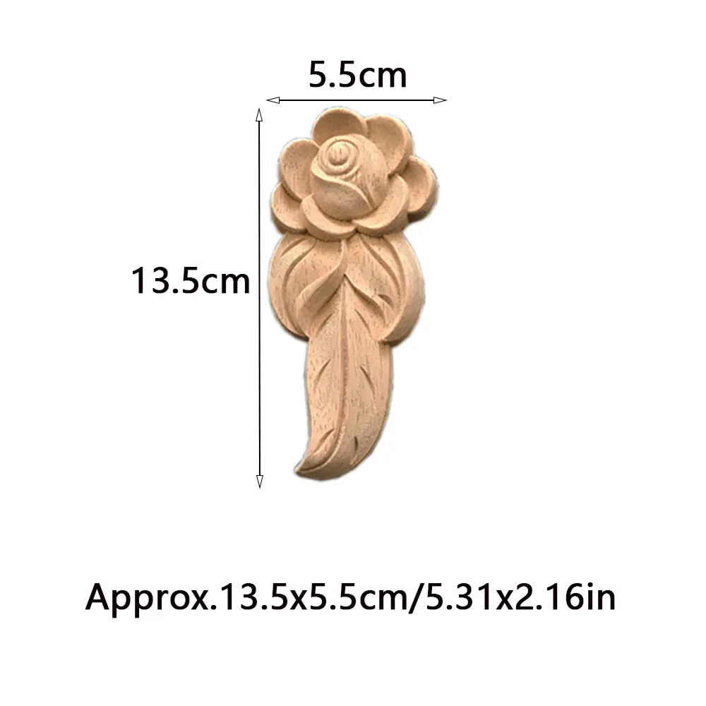 4Pcs Wood Mouldings Carved Applique Onlay for Decor Furniture Decals Corner European Solid Wood Long Carved Rose Pattern Frame