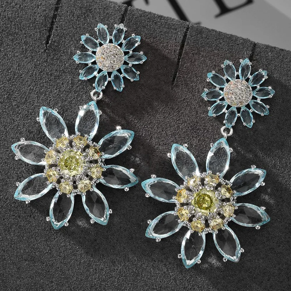 

Kellybola Luxury Gorgeous Flower Earrings For Women Wedding Party Shiny Full CZ Earrings Fashion Jewelry High Quality