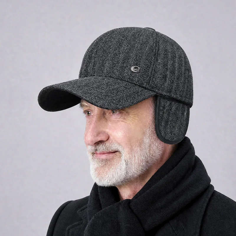 Autumn winter warm plush middle-aged and elderly ear protection baseball cap fashionwoolen cycling cold and windproof men's hat