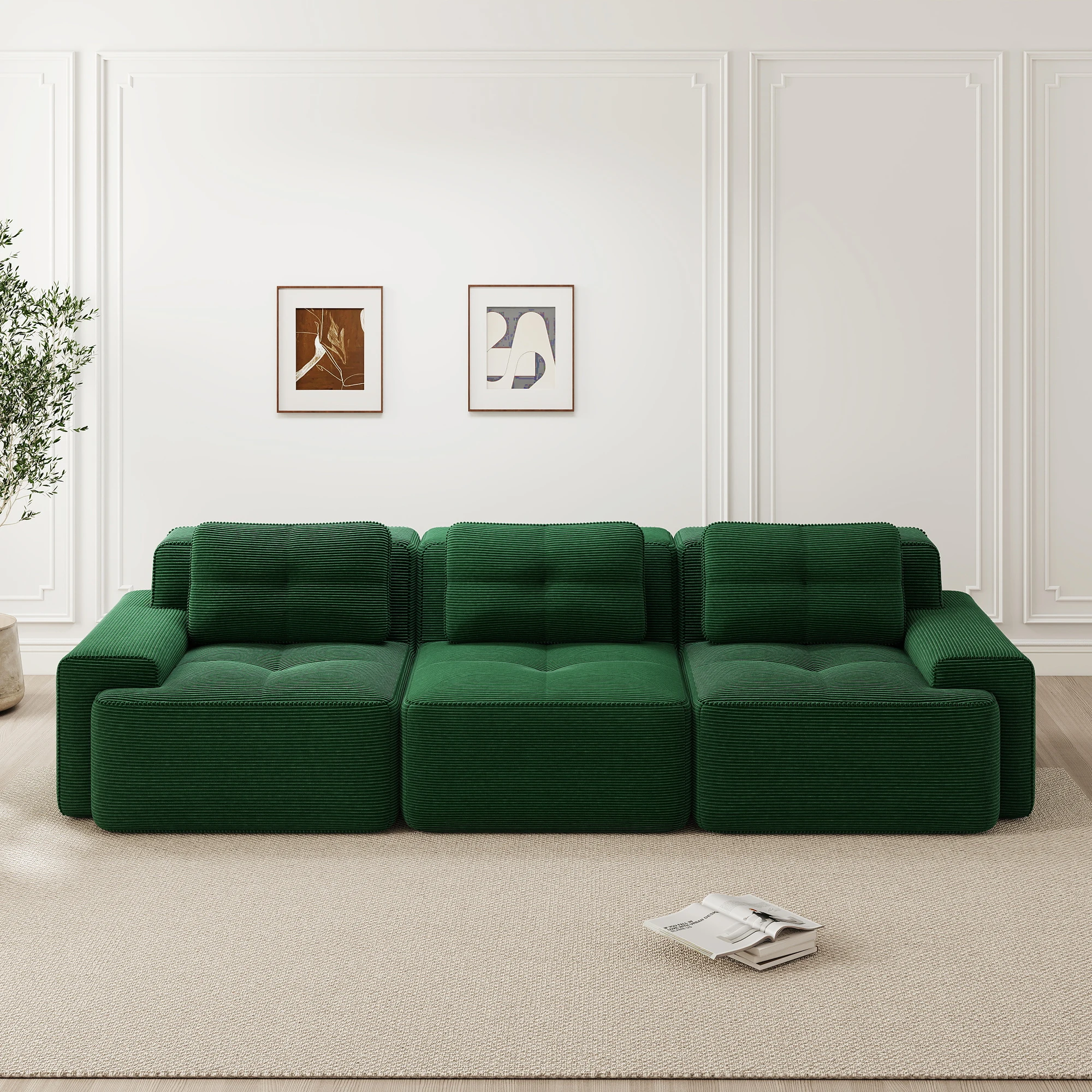 KOMHTOM überdimensionales Boneless Cloud Modulares Ecksofa bequemes 3 Sitzers Tiefsitz Corduroy Sofa für das Wohnzimmer