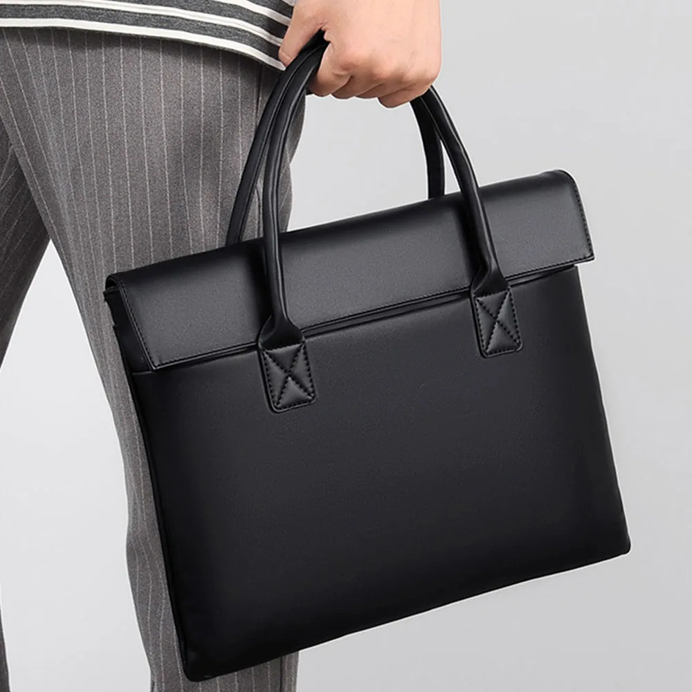 Briefcase Bag For Laptop Marfino Woman Men PU Leather Double-Layer Organizer Computer Interlayer Business Document Portfolio